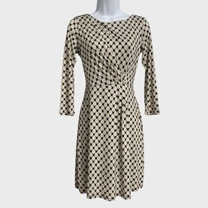 Gilli Geometric Print Sheath Midi Dress Size S Off-White Black Office Neutral